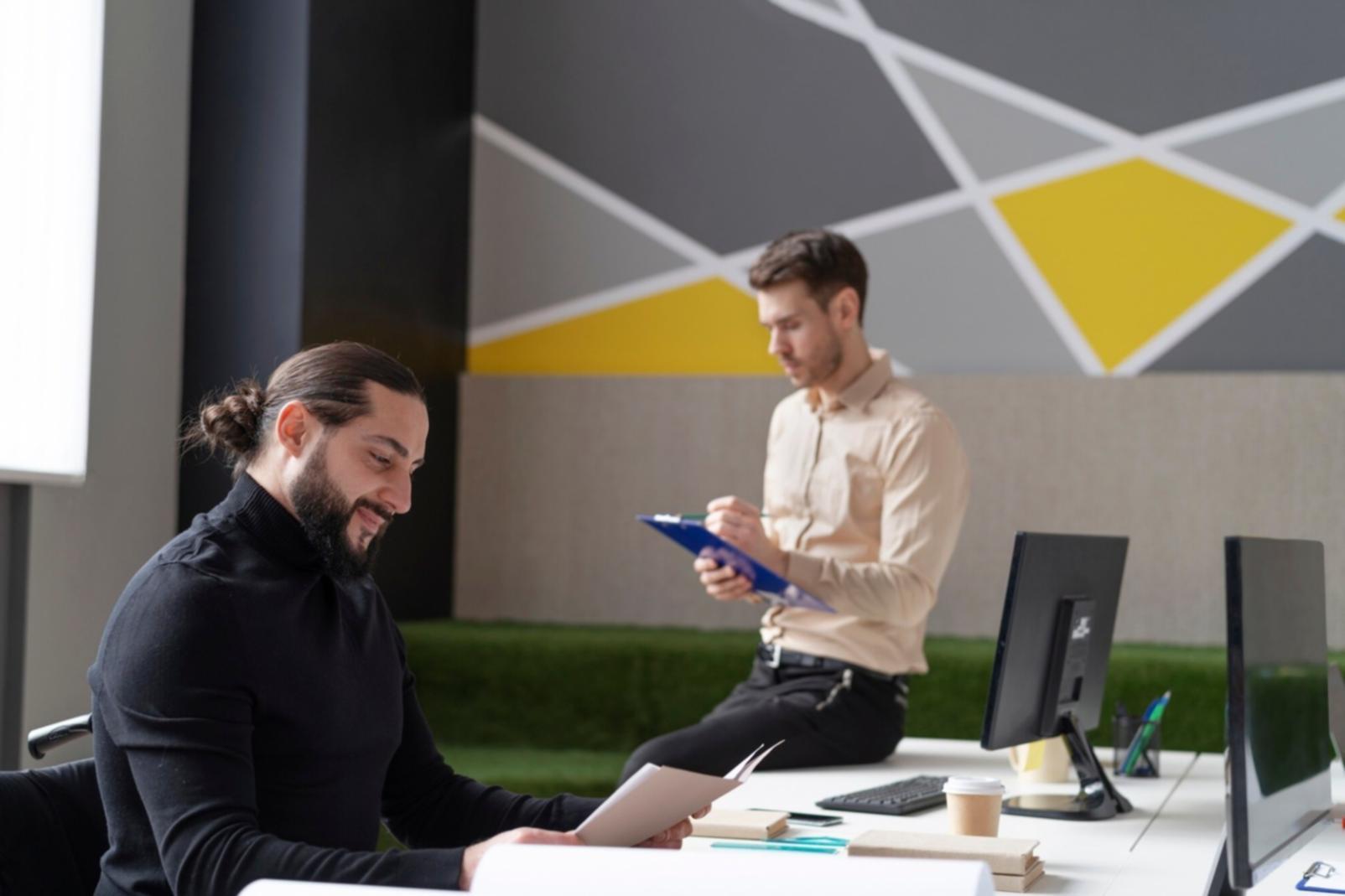 Arbeitsplatz mit Finanzunterlagen und Notizen in unserem Kölner Büro